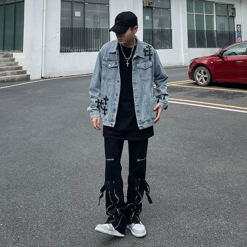 European and American High Street Denim Coat Men's Hip-Hop Street Hiphop  Jacket