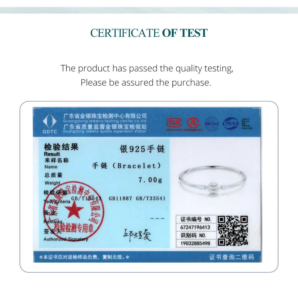 BAMOER Genuine 925 Sterling Silver Charm Glossy Bracelet Heart/Shell Clasp Basic Bangle Star Spacer Beads for Women DIY Jewelry