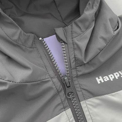 Baby Boys Spring And Autumn Jacket Hooded Letter Zippered Sports Safe Coat Travel Korean Fashion Hip-Hop Soft Casual