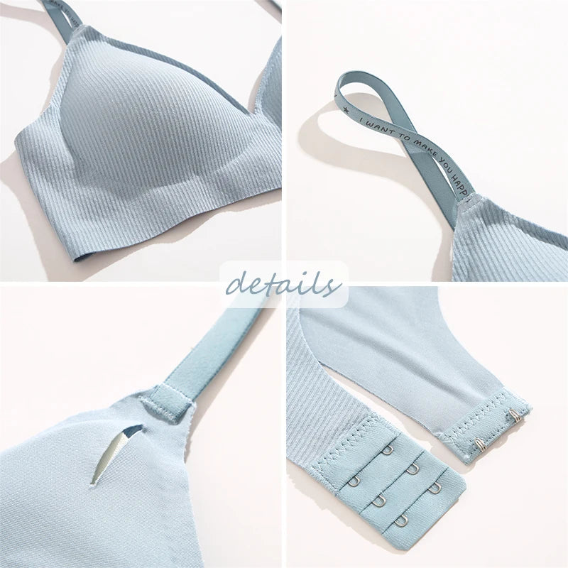 Women Wireless Bra Deep V Padded Bralette S-XL Trendy Stripe Knitting Bras