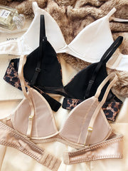 Women Underwear Set Silken Triangle Cup Wireless Bras French