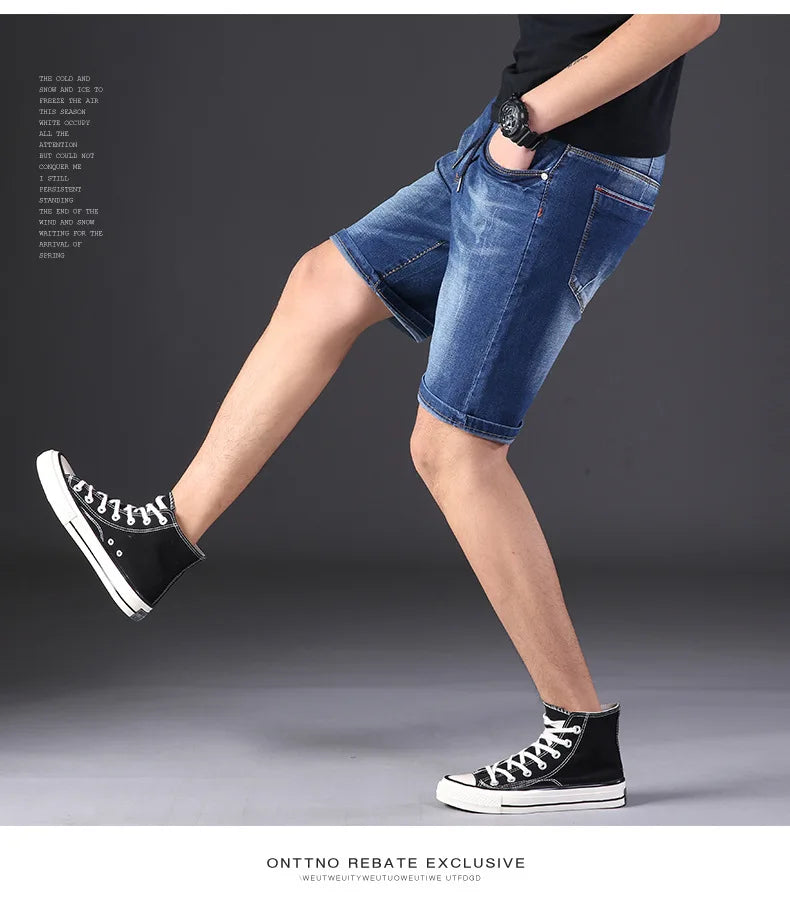 large size men's denim shorts oversized men's elastic waist knee length summer loose shorts men plus size 5XL 9XL 8XL 7XL 190KG