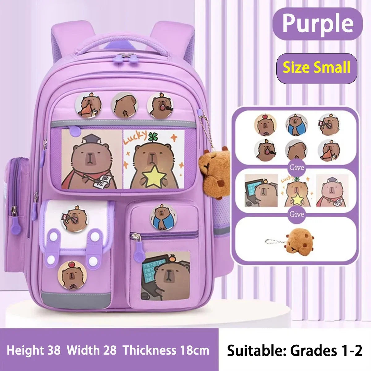 Capybara School Bag Waterproof Backpack Large Capacity Alleviate Burden Protecting Spine Widen Straps Backpack for Students Gift