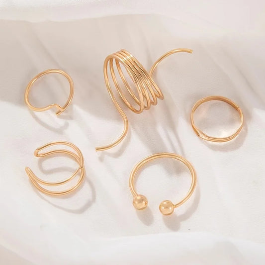 5 Pieces of Minimalist, Fashionable, Irregular Gold Women's Ring Set, Finger Ring