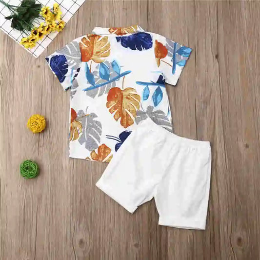 1-6years Toddler Boys Clothes Set Hawaii Print Shirt + Solid Color Short Pants Outfit For Infant Boys
