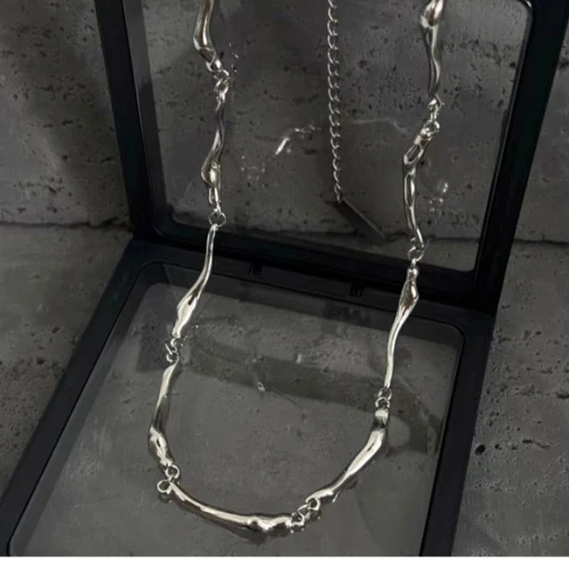 New Irregular Wave Shape Chain Men Necklace Advanced Sense Stainless Steel Figaro Cuban Chain Necklace For Men Women Jewelry