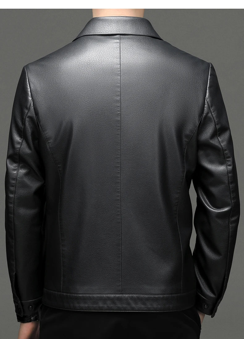 Spring and Autumn Men's Genuine Leather Polo Mock Neck Jacket Fashion