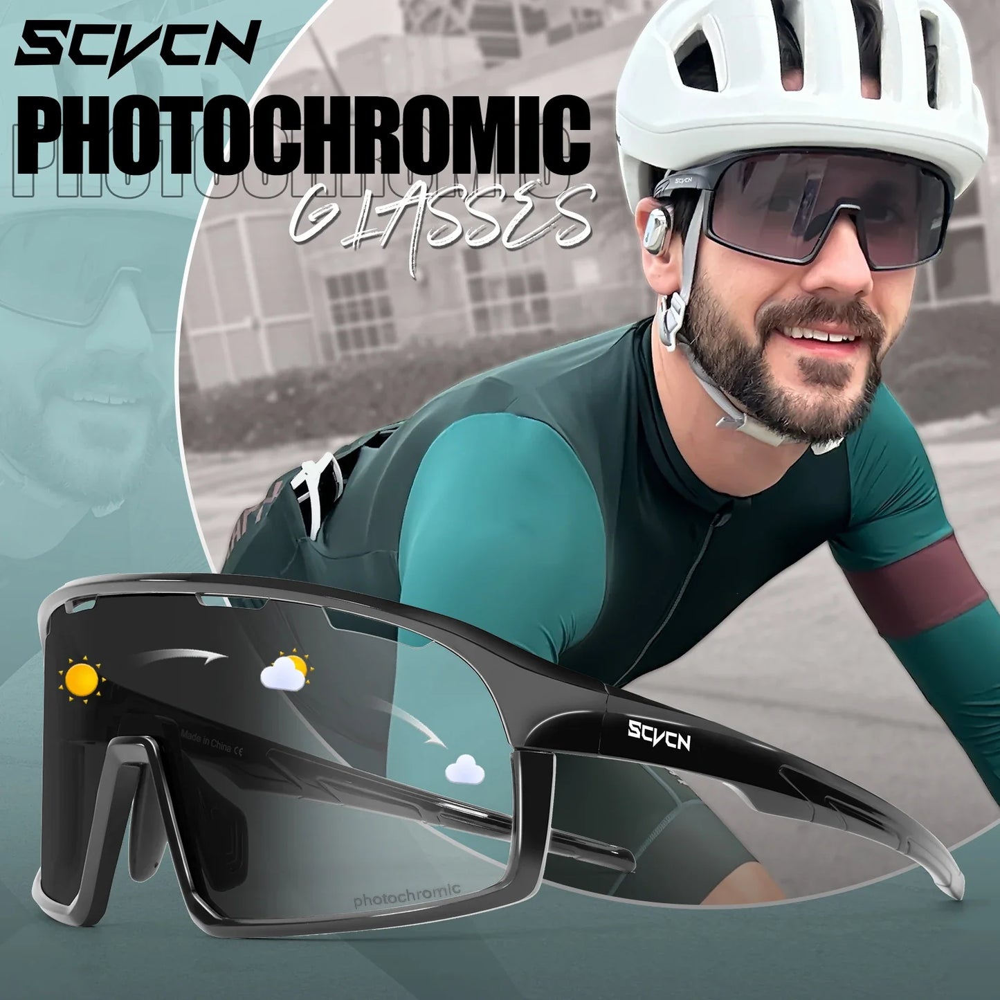 SCVCN Photochromic Cycling Sunglasses Cycling Glasses UV400 Bicycle Eyewear Sports MTB Outdoor Bike Goggles Sunglasses Eyepieces