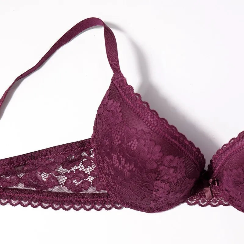 Women's 3/4 Cup Plunge Bras Lace Solid Color Thin Mold Cup Bra