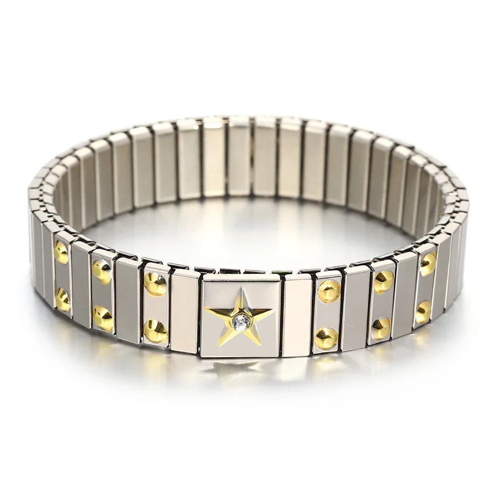 Freetry 18K Gold Plated Stainless Steel Adjustable Bracelet Fashion Elastic Metal Bracelet Trendy Jewelry Accessories Official