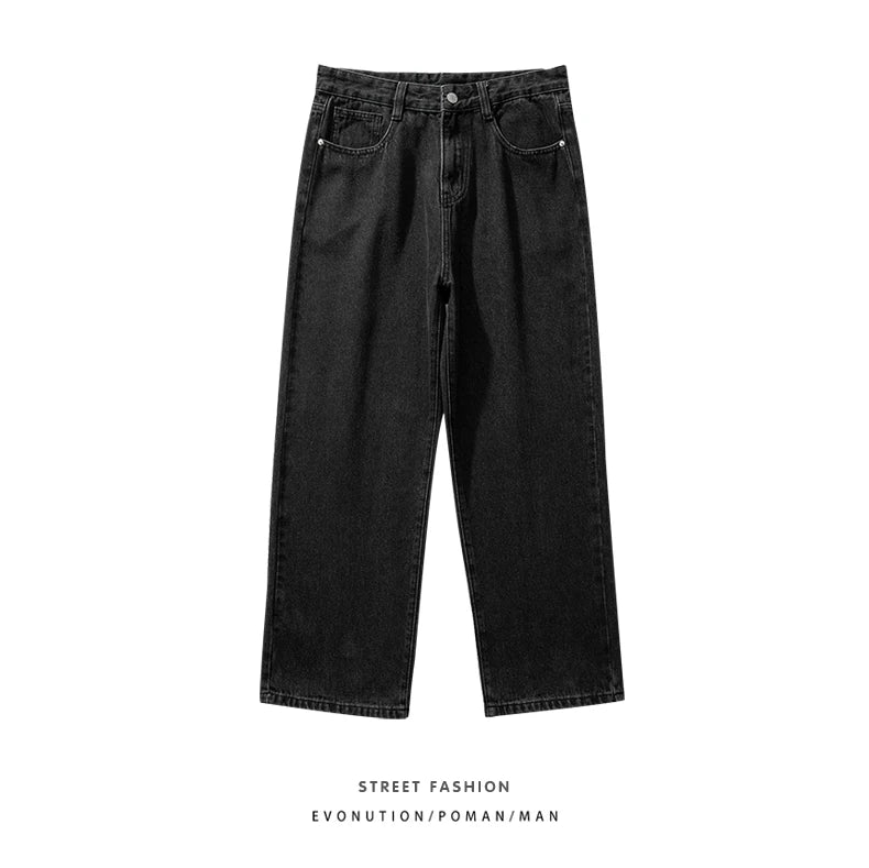 Korean Fashion Men's Baggy Jeans Classic Unisex Man Straight Denim Wide-leg Pants