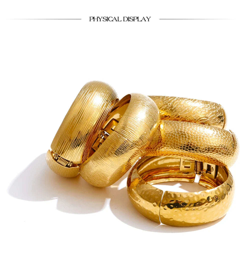 Yhpup 66mm Old Money Style Stainless Steel Hammer Metal Statement Bracelets Bangle Waterproof Vintage Minimalist Jewelry New