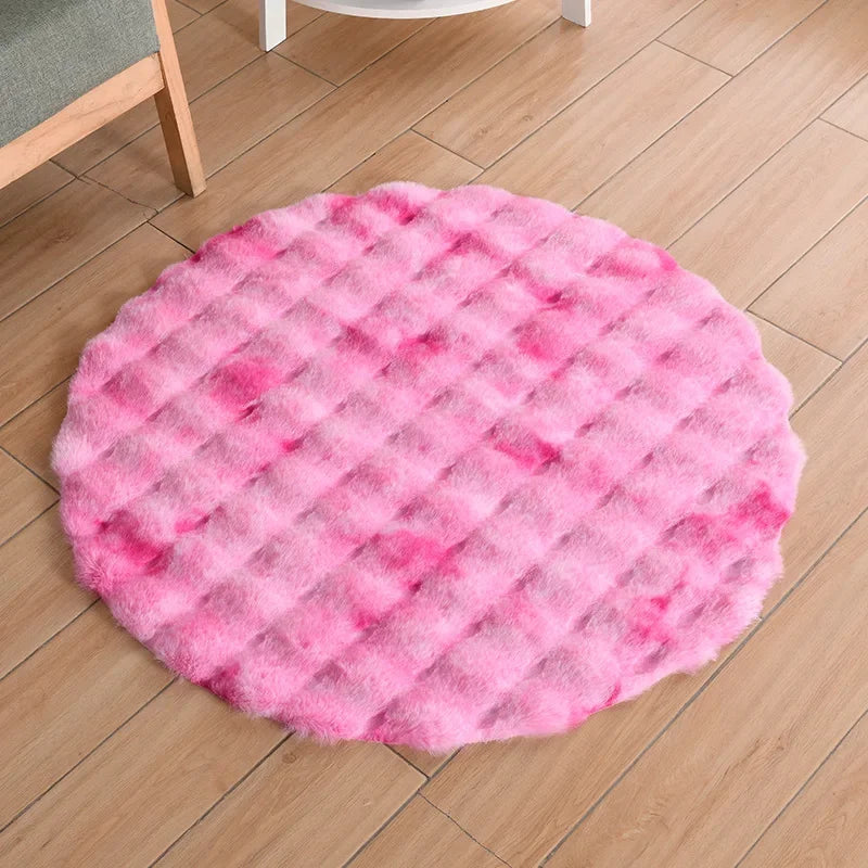 Faux Fur Round Carpets Luxury Bubble Shaped Plush Rugs for Bedroom Decor Non Slip