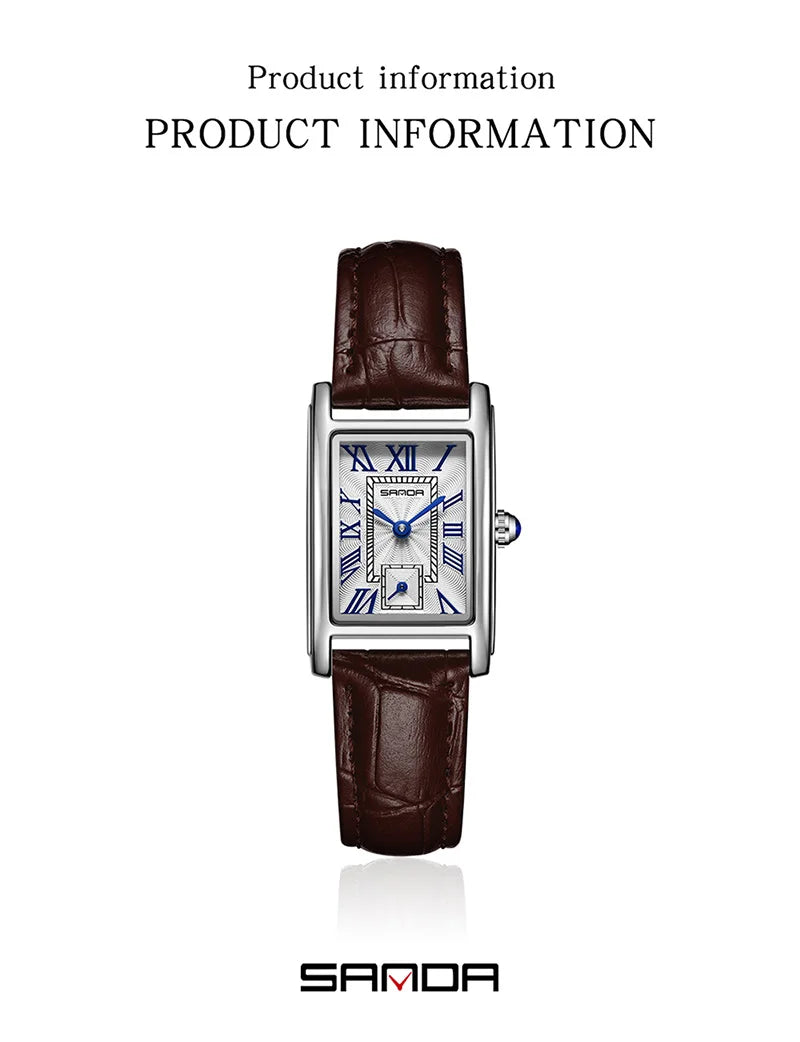 SANDA 1116 Quartz Watch Women Elegant Design Watches Rectangle Dial Waterproof Steel Leather Business Ladies Wristwatches Gift