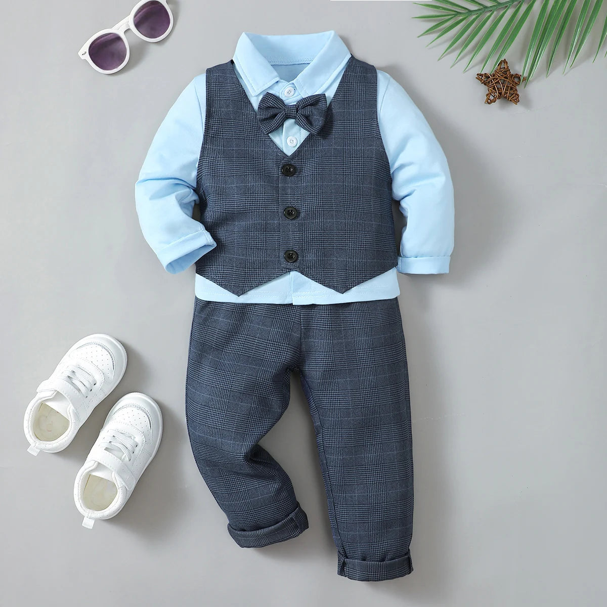 Winter  Cool   Boys  Shirt  With Bow  Beret  Stripe Little Gentleman  Set  For  3-7 Years  Old  Boys