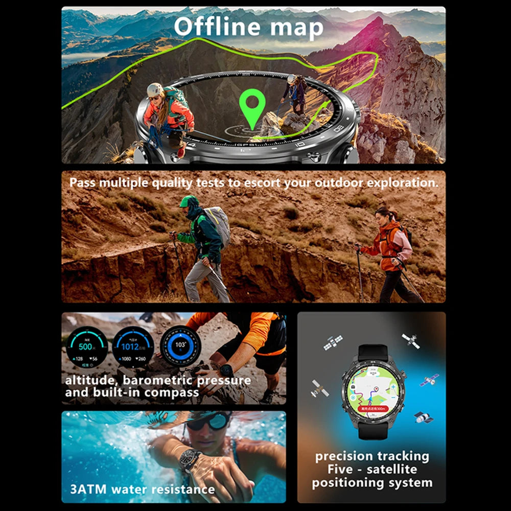 2025New Built-in GPS Offline Map Position Smart Watch Men 4GB Memory 3ATM Waterproof MP3/4 Compass BT Call Swim Sport Bracelets