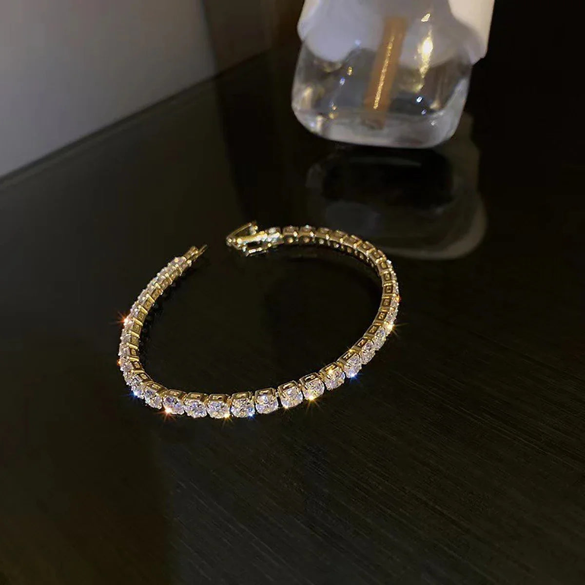 Cubic Zirconia Tennis Bracelet Gold Color Iced Out CZ Chain Bracelets For Women Men Hip Hop Bling Homme Fashion Jewelry Gift