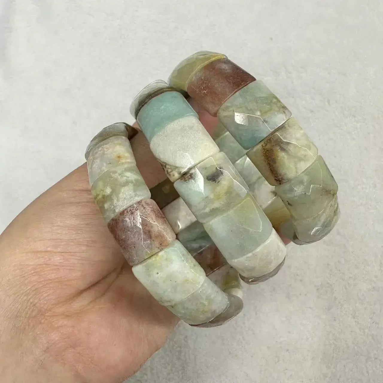 Natural 12x15mm Faceted Stone Unique Crystal Citrine Agate Amethyst Pyrite Fashion Elastic Handcrafted Bracelets Energy Bangles