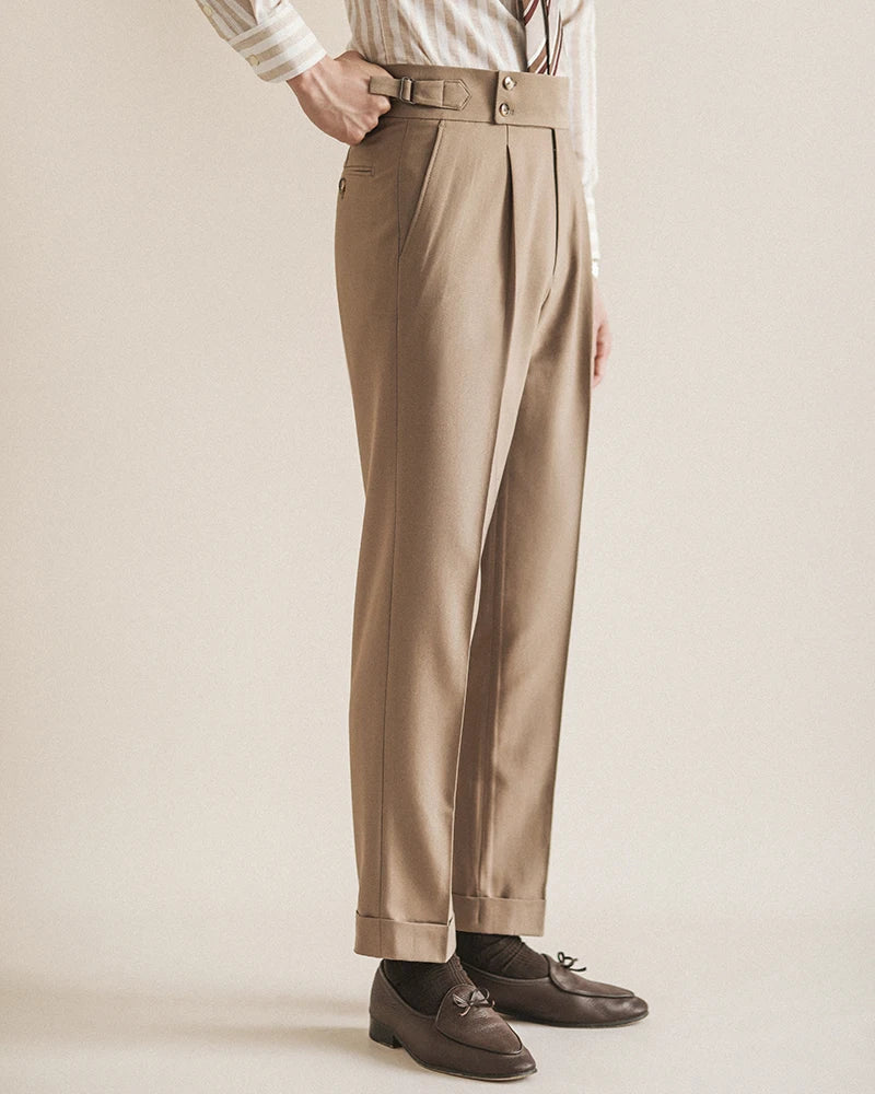 Men Dress Pants British Style Slim Fit Straight Suit Pants Business Formal Social Office