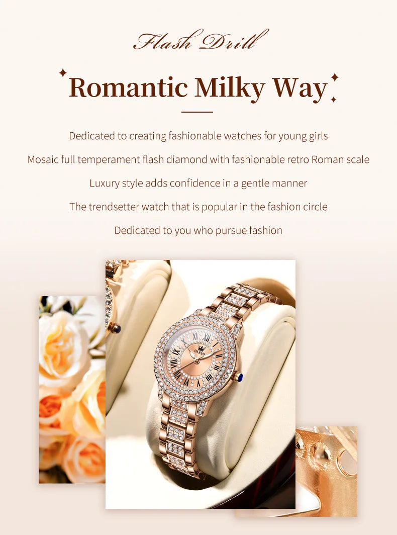 OLEVS 9943 Luxury Elegant Women's Watches Full Diamond Dial Waterproof Fashion Quartz Watch for Ladies Original Authentication