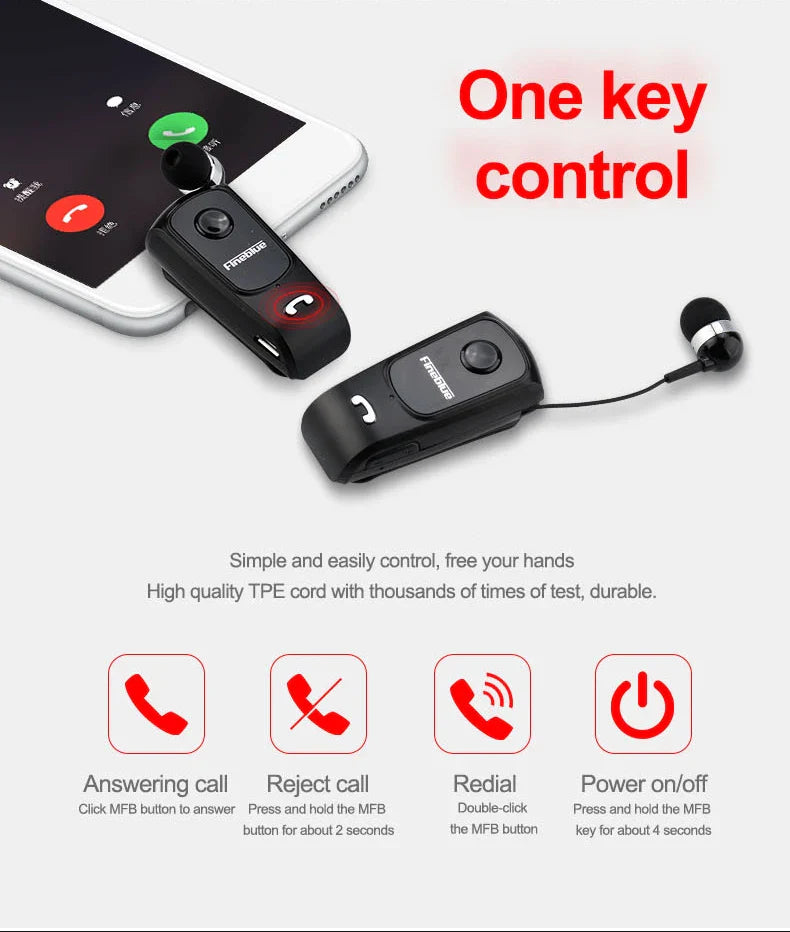 Fineblue F920 Wireless Retractable Portable Mini Bluetooth Headset Calls Remind Vibration Wear Clip Sports Running Earphone