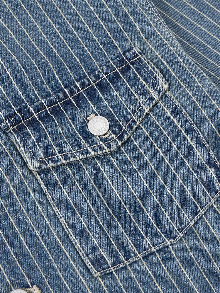 High Strandard Series  2024 Autumn New Oversize  Fabric Vertical Striped Denim Jackets