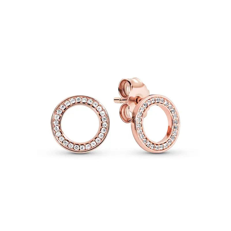 New 925 Silver Earring Shaped Circle Pearls Drop Earring Sparkling Bow Stud Earrings PandKK Original For Women Gift Fine Jewelry