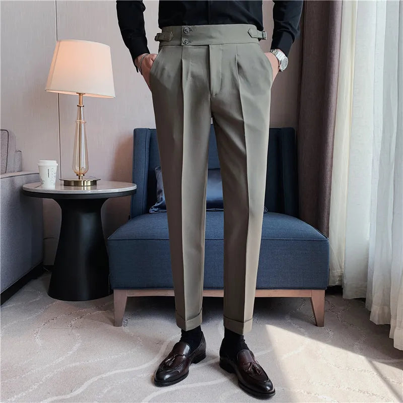 Business Casual Solid Color Slim Fit Formal Pants Pantalon Costume Mens Suit