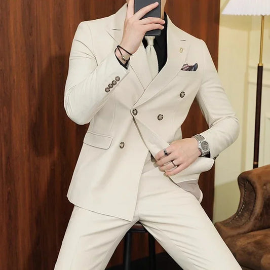 Tuxedo for Mens: Men Boutique Double Breasted Plaid Slim Business Wedding Suit