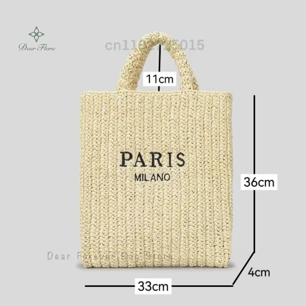 Women Fashion Striped Summer Beach Straw Knitting Shoulder Bag Hollow Out