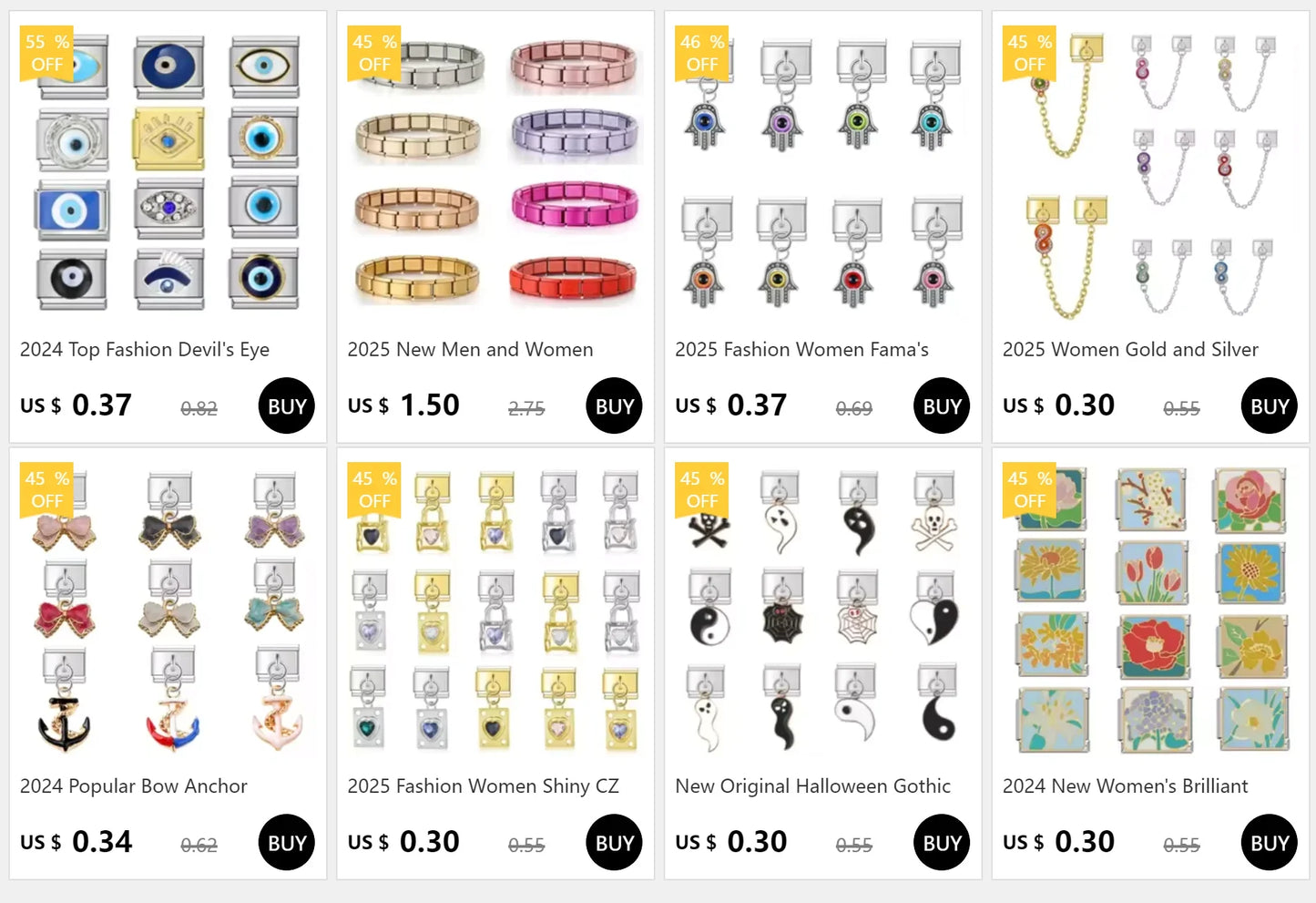 2025 New Men and Women Starry Colors 18 Pieces Italian Charm Fit 9mm Stainless Steel Modular Bracelet Wholesale Jewelry