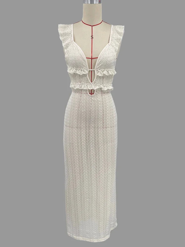 Dresses Women Sleeveless See Through High Waist Long Cover Up Dress