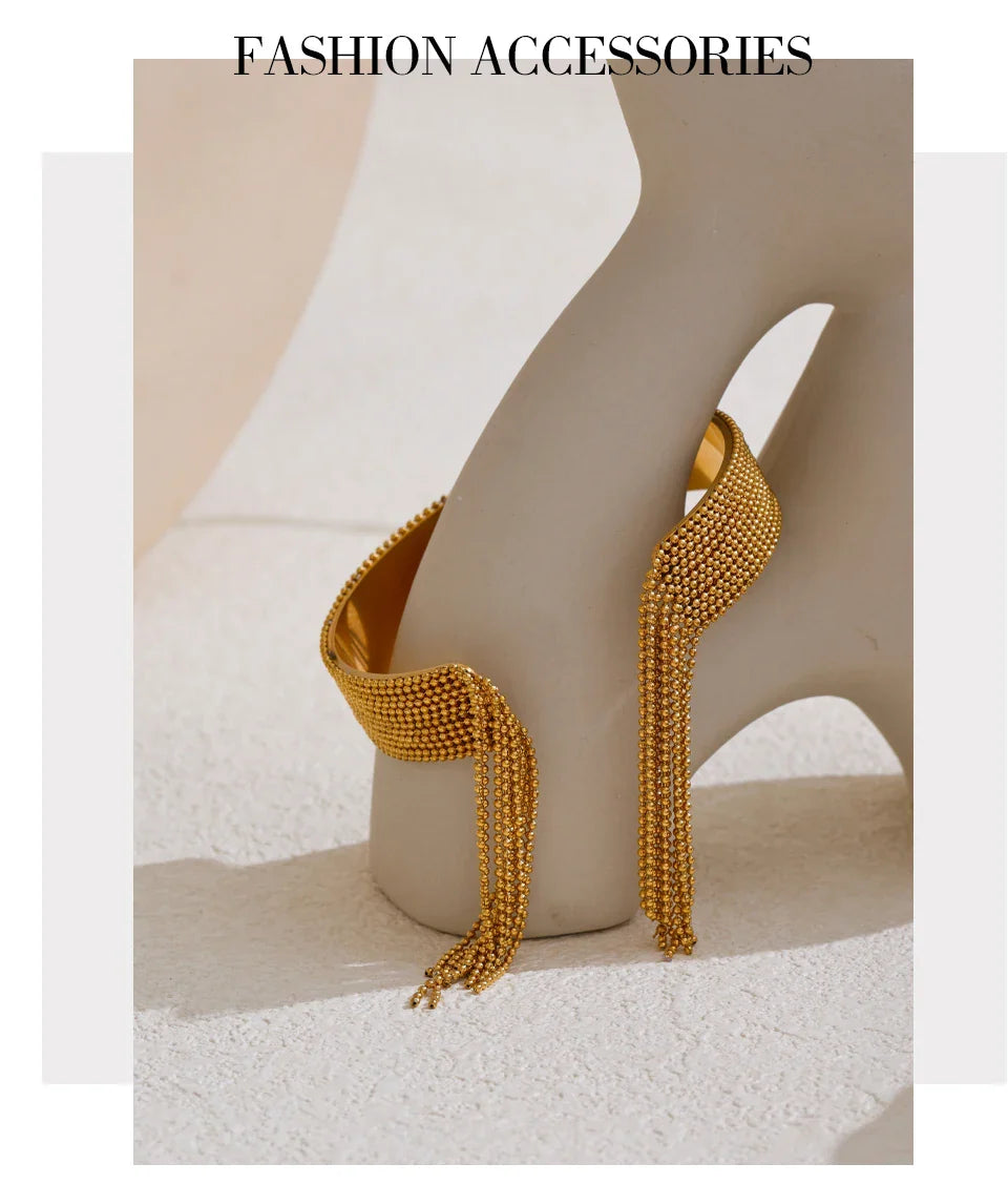 Yhpup Hot Style Stainless Steel Chain Tassel Cuff  Bracelet Bangle 18K Gold Color Plated Personality Fashion Charm Jewelry