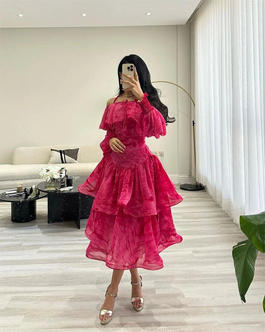 Homecoming Dresses: A-line PartyLayered Flowers Chiffon Occasion Evening Gown