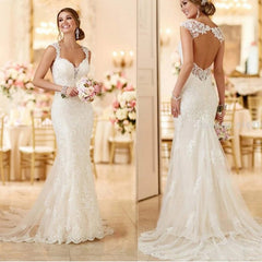 Mermaid Wedding Dresses For Bride Long Lace Open Back Bridal Gowns