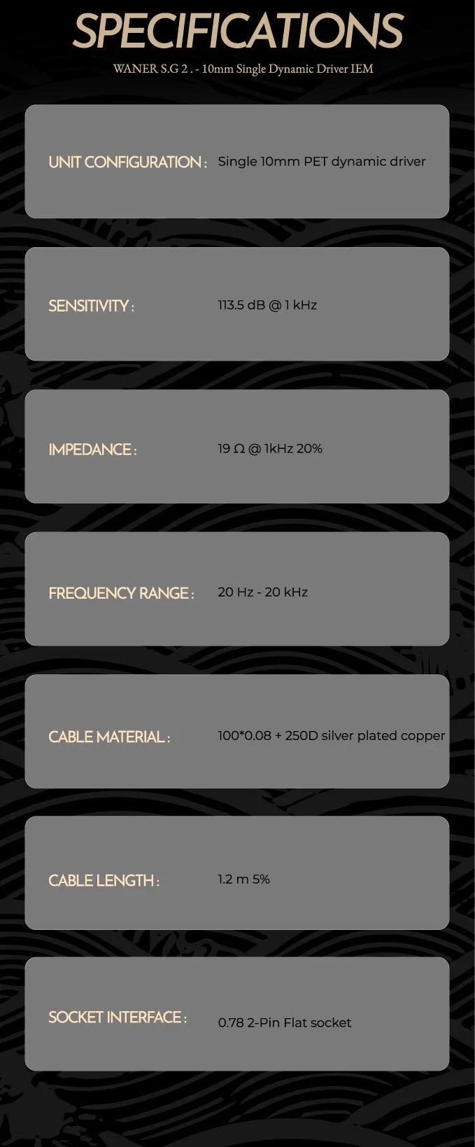TANGZU WANER SG 2 Single Dynamic In-Ear Headphones ,10mm PET Driver, Detachable Cable, Hi-Fi Sound