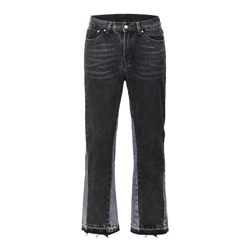 Men's Jeans Casual Black and Grey Patchwork Vintage Wash Jeans Trousers