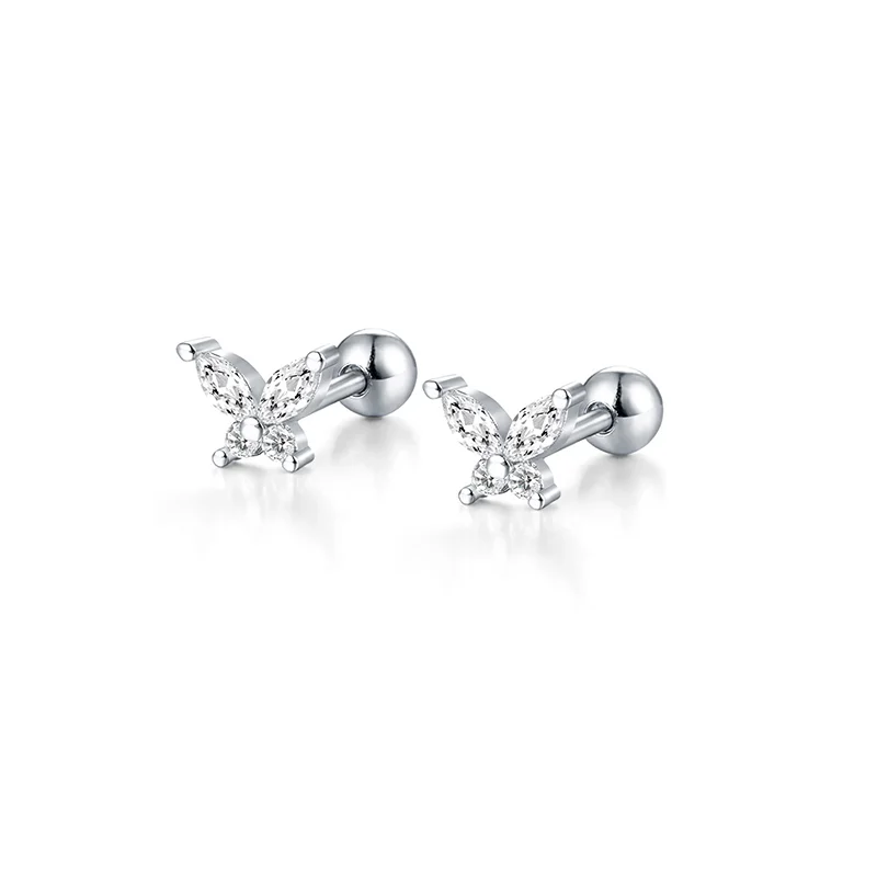 WANTME 925 Sterling Silver Fashion Love Butterfly Romantic Star Crown Screw Stud Earrings for Women Ear Bone Piercing Jewelry