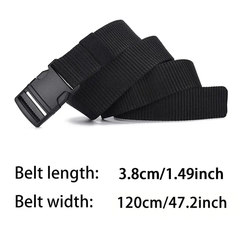 Men's Outdoor Tactical Belt - No Metal Buckle (Plastic), Nylon Canvas Woven, Heavy Duty High Quality Webbing