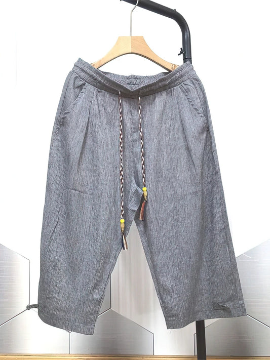 Summer Beach Cotton Linen Shorts Men Baggy Wide leg Casual Capris Pants Male Sport Running Shorts 2025 Linen Trousers