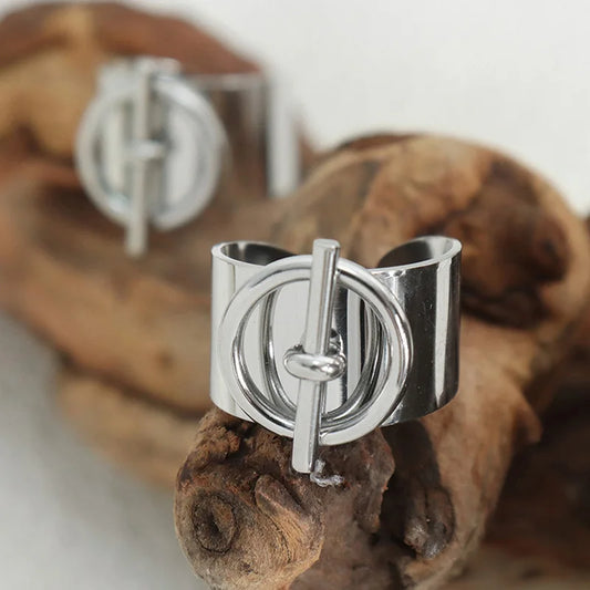 Stainless Steel Ring for Women Opening Adjustable Hip Hop Geometric Chain