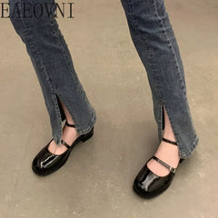 Shoes Buckle Pumps Women Thick Heels Elegant Shallow Square Toe Footwear Party