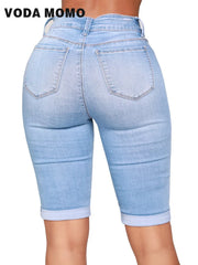 Skinny Jeans for Women High Waist Stretch Denim Trousers Mom Jeans Knee Length