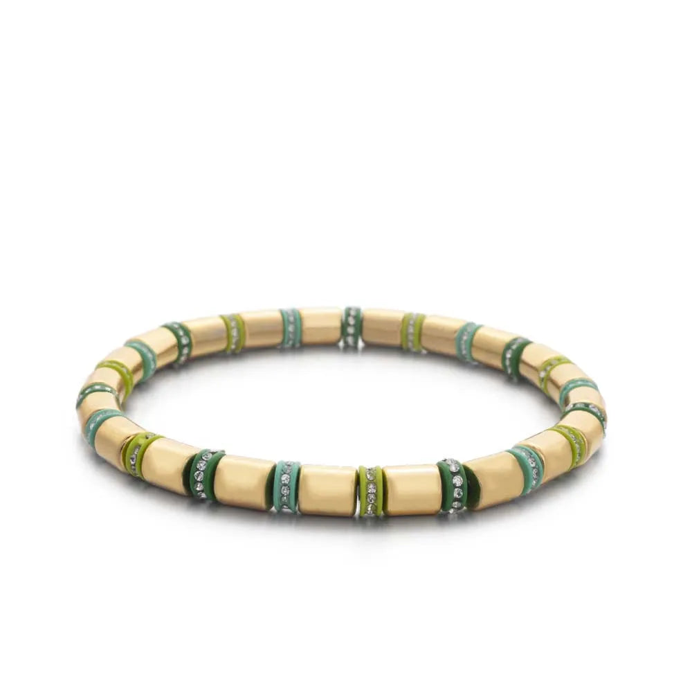 2023 New Design Paved Diamond Enamel Bracelets Colorful Beads Arrow Shape Elastic Bangle For Women Boho Stretch Jewelry