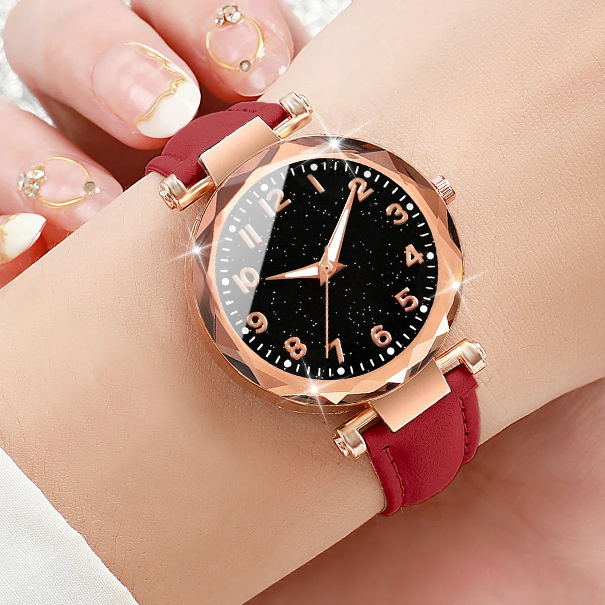 Fashion Arabic Dial Women Quartz Watch Casual Leather Strap Wristwatches for Ladies Clock Reloj Mujer（Without Box）