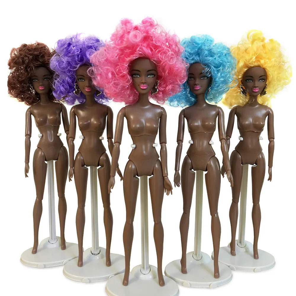 30cm Height Black Dolls Multi-jointed Black Skin African Dolls with Black Hair for Girls Diy Dress Up Toys