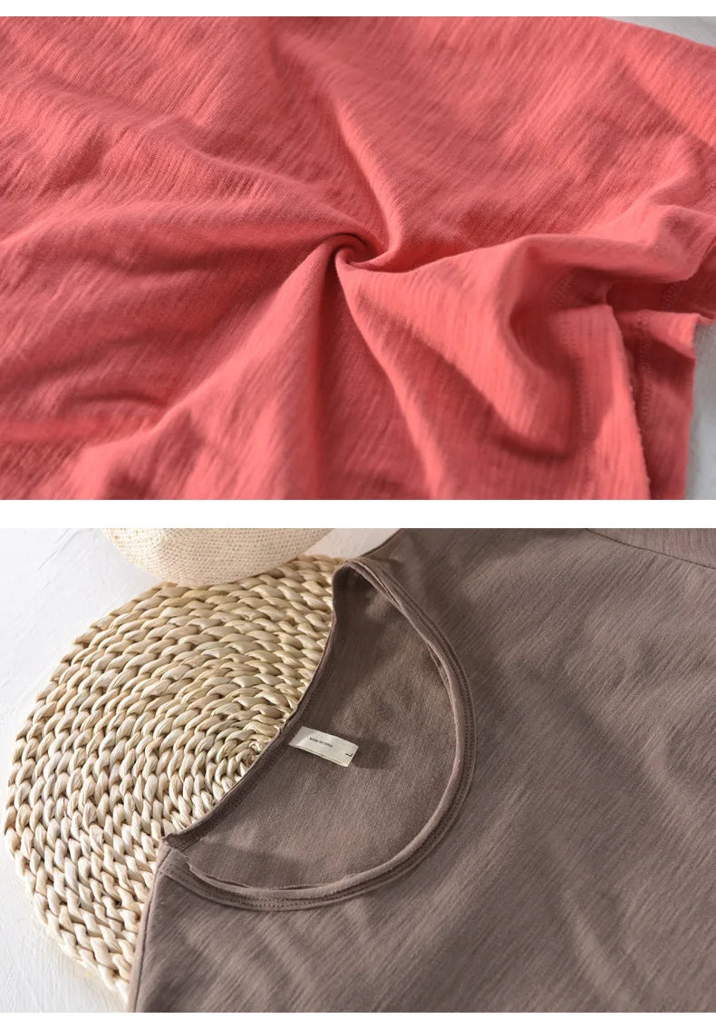 Retro Raw Edge T-Shirt for Men, 100% Cotton, Lightweight,Breathable,Slim-fit, Monochromatic, O-Neck, Casual Basic Top