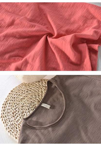 Retro Raw Edge T-Shirt for Men, 100% Cotton, Lightweight,Breathable,Slim-fit, Monochromatic, O-Neck, Casual Basic Top