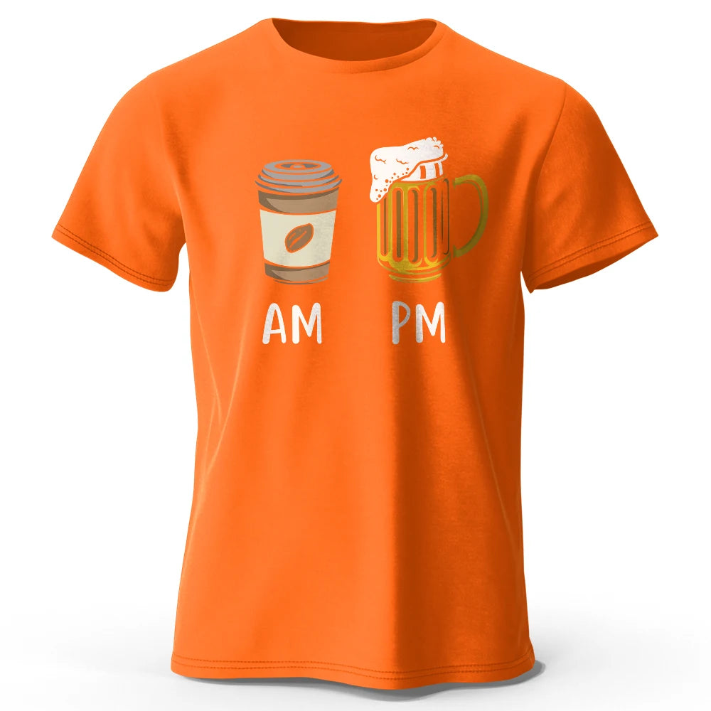 Coffee and Beer Printed Men's T-Shirt 100% Cotton Oversized Funny Graphic Tees for Men Summer Tops