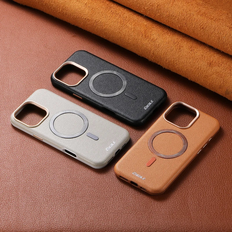 Solid Color Leather For Magsafe Magnetic Shockproof Phone Case For iPhone 17 Pro Max 15 13 14 16 Pro Max Bumper Cover